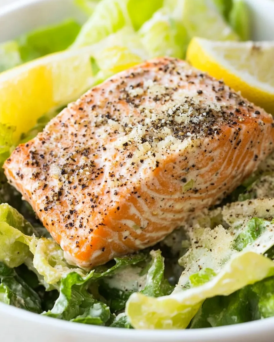 Delicious Lemon Pepper Salmon Caesar Salad Recipe shot