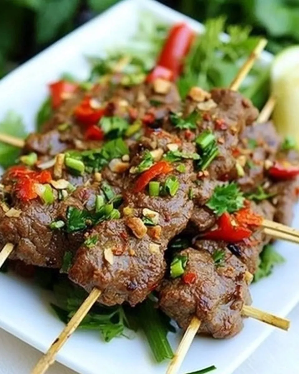 Delicious Lemongrass Beef Skewers plate image