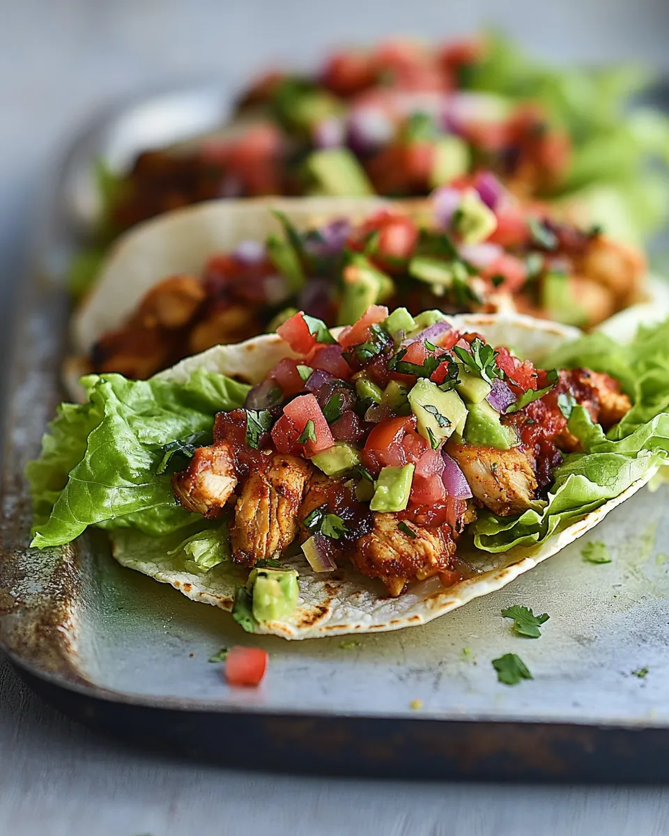 Homemade Lettuce tacos with chipotle chicken photo