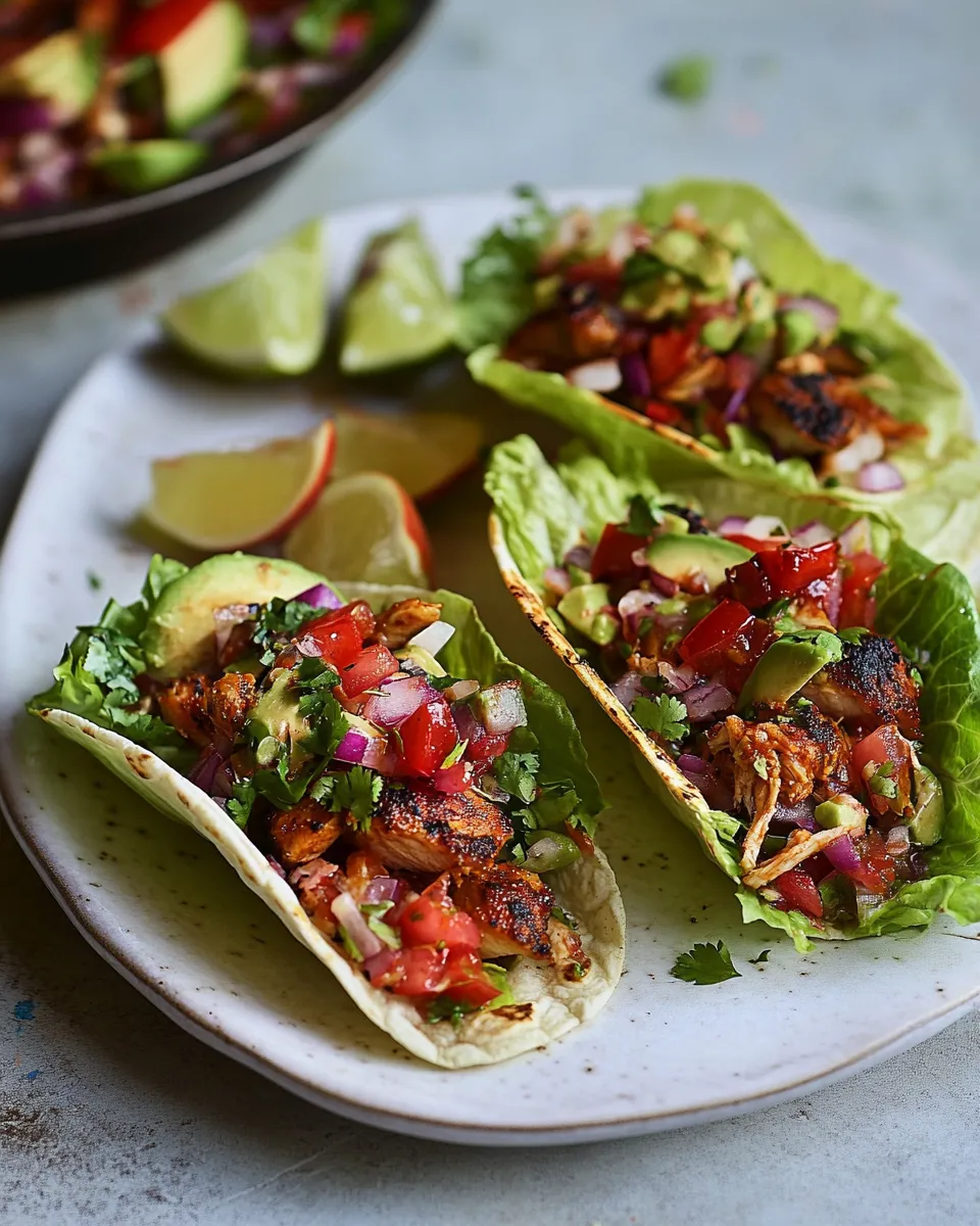 Delicious Lettuce tacos with chipotle chicken dish photo