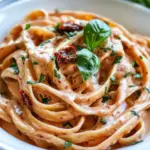 Homemade Lightened Up Sun-dried Tomato Fettuccine Alfredo photo