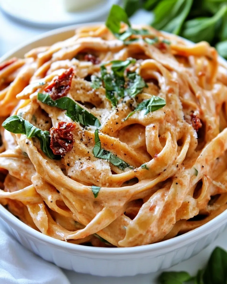 Classic Lightened Up Sun-dried Tomato Fettuccine Alfredo image