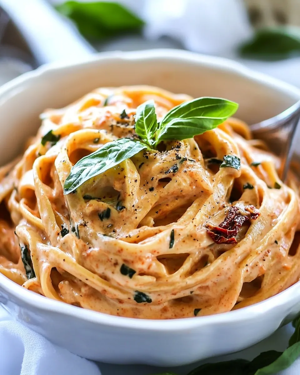 Easy Lightened Up Sun-dried Tomato Fettuccine Alfredo recipe image