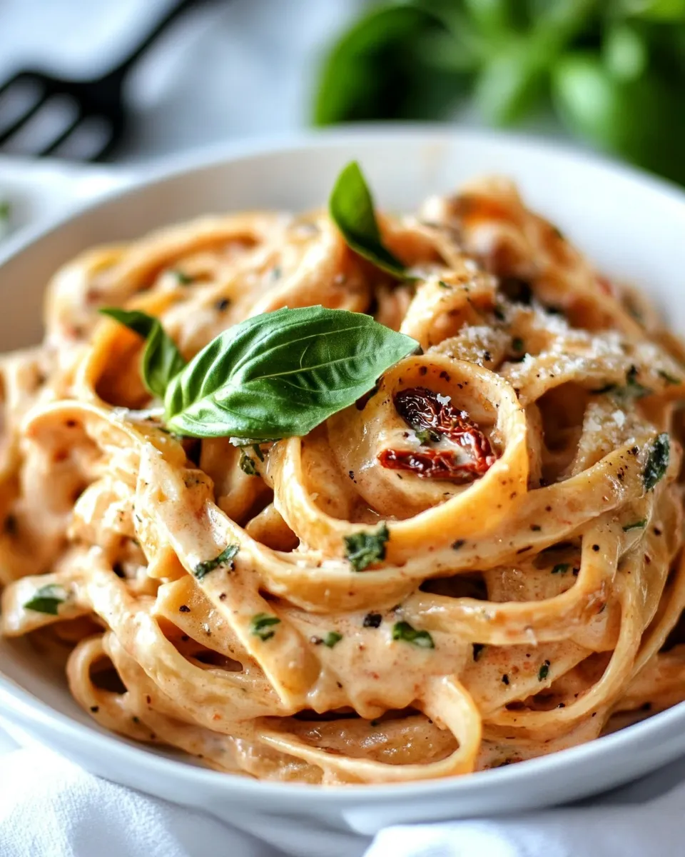 Delicious Lightened Up Sun-dried Tomato Fettuccine Alfredo dish photo