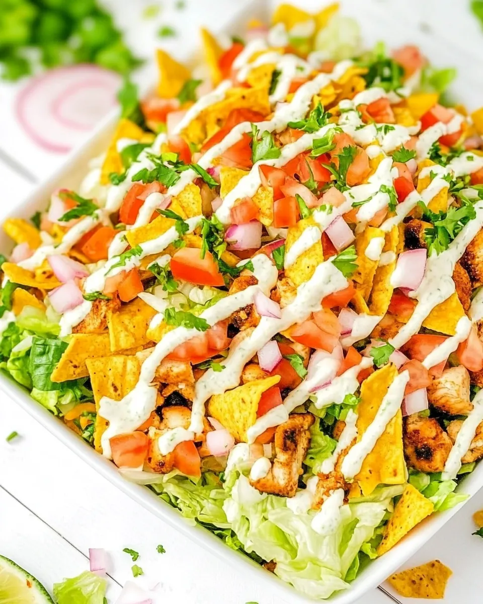 Easy Loaded Chicken Taco Salad with Creamy Lime-Cilantro Dressing food shot