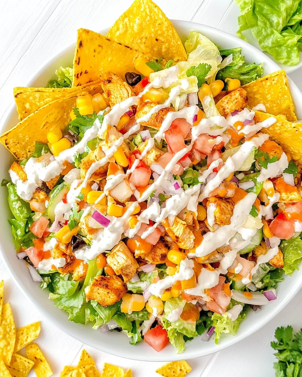 Delicious Loaded Chicken Taco Salad with Creamy Lime-Cilantro Dressing plate image