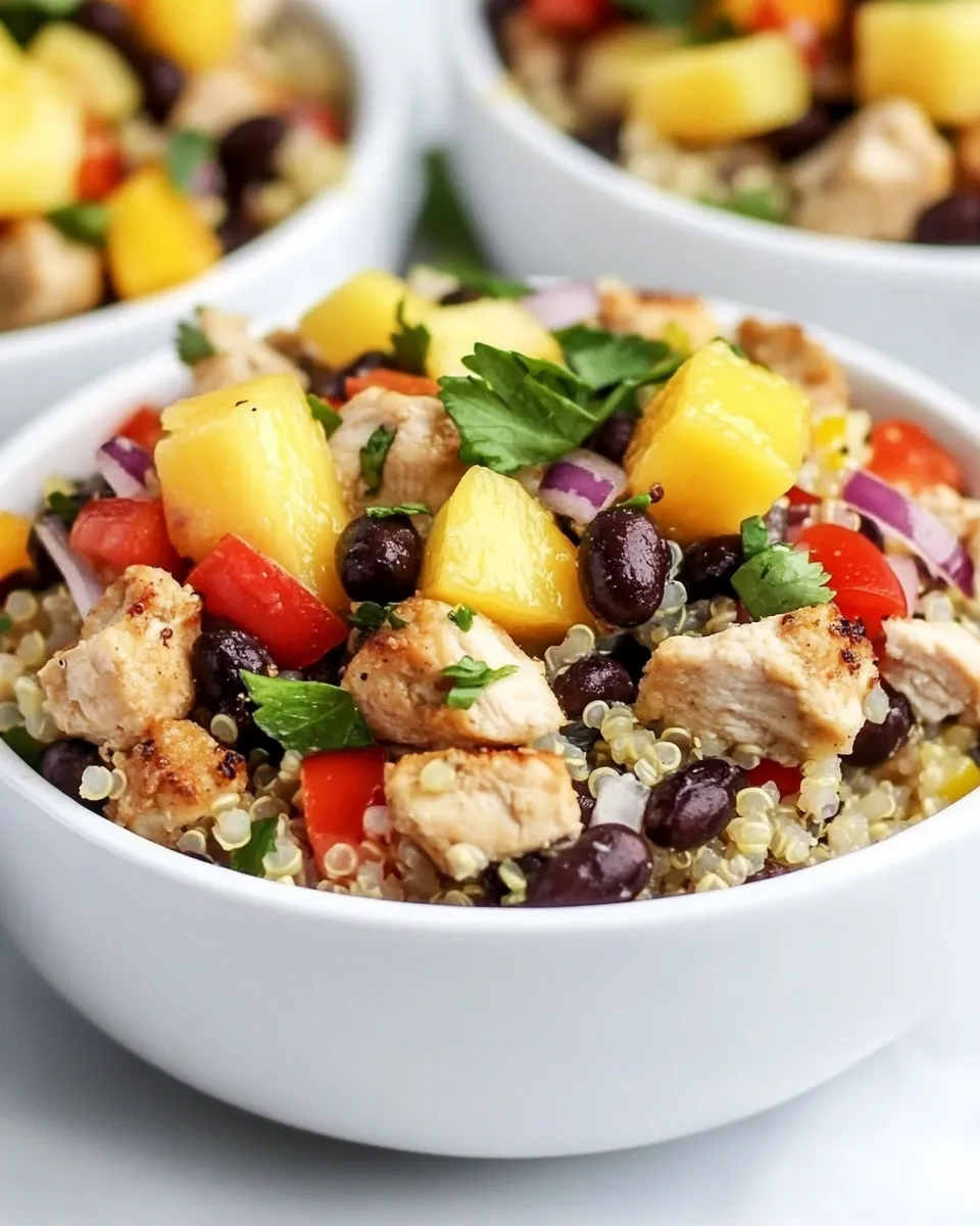 Quick Mango Black Bean Chicken Quinoa Bowls food shot