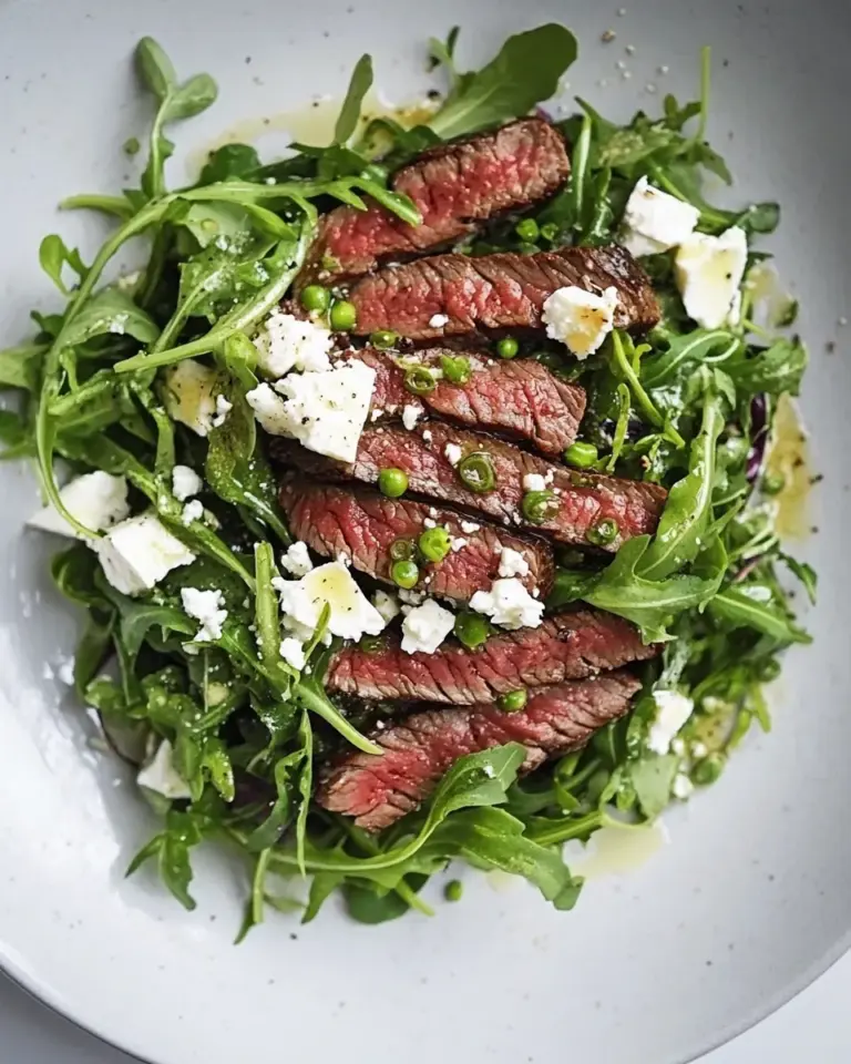 Homemade Marinated Flank Steak Salad with Feta and Arugula recipe photo
