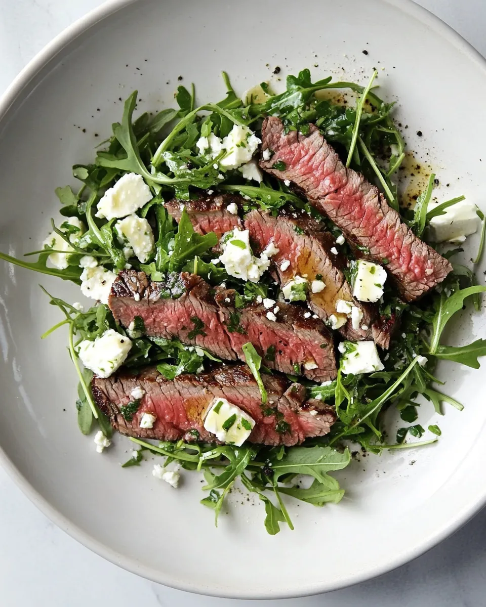 Classic Marinated Flank Steak Salad with Feta and Arugula dish photo