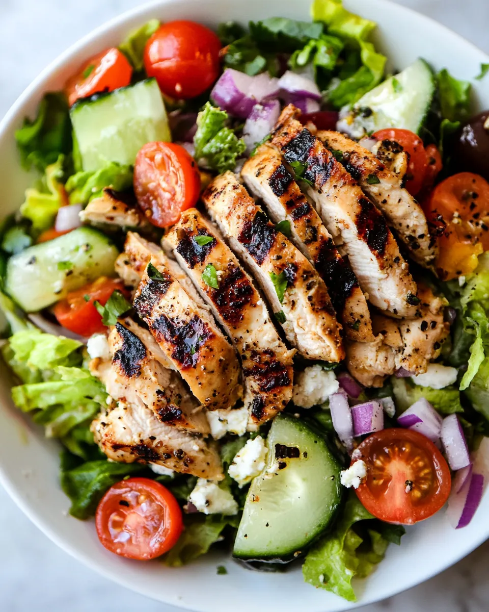 Easy Mediterranean Grilled Chicken Salad food shot