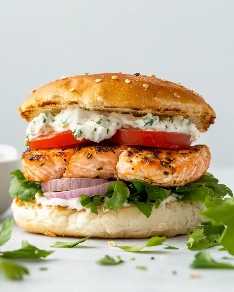 Classic Mediterranean Salmon Burger dish photo