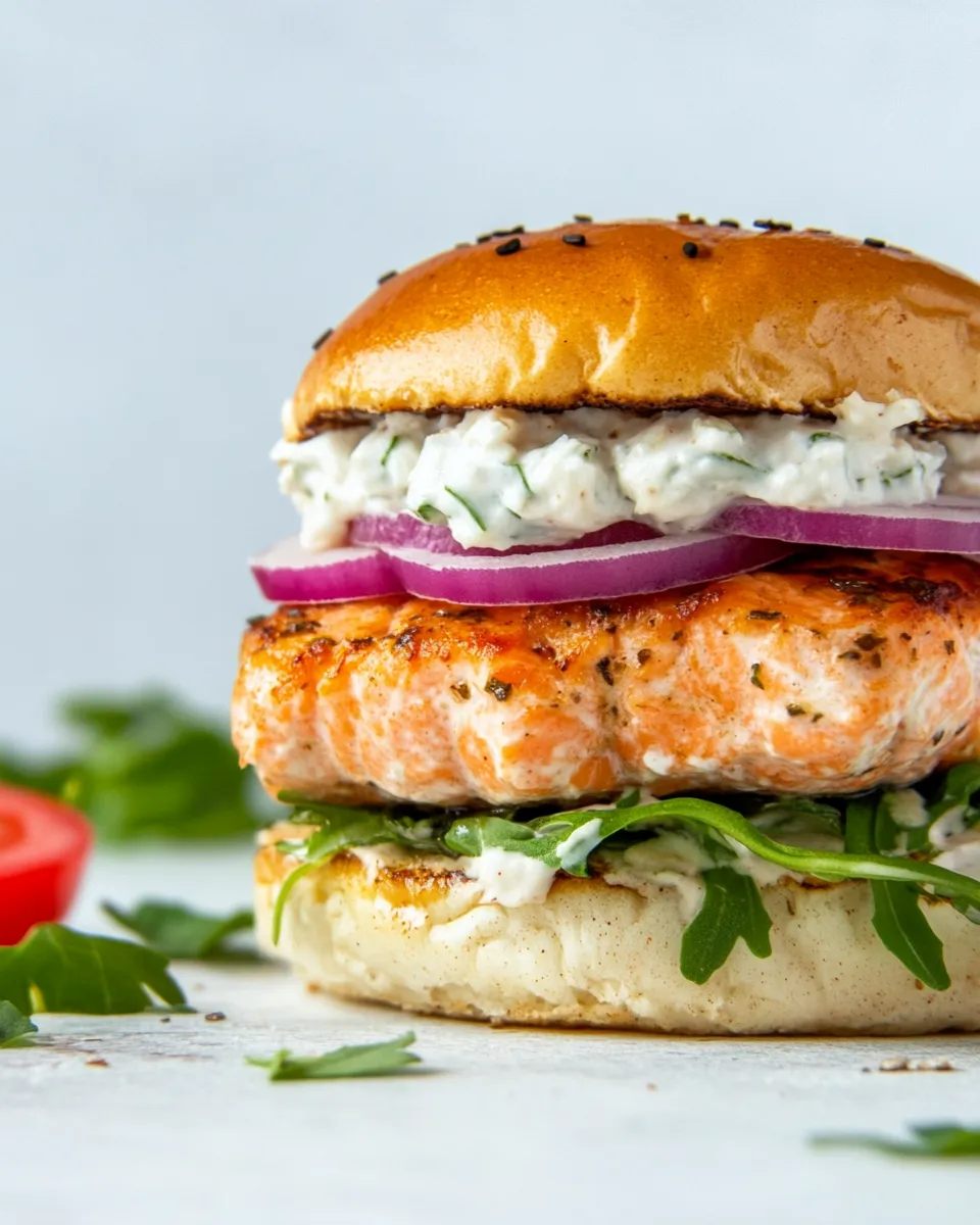 Easy Mediterranean Salmon Burger food shot