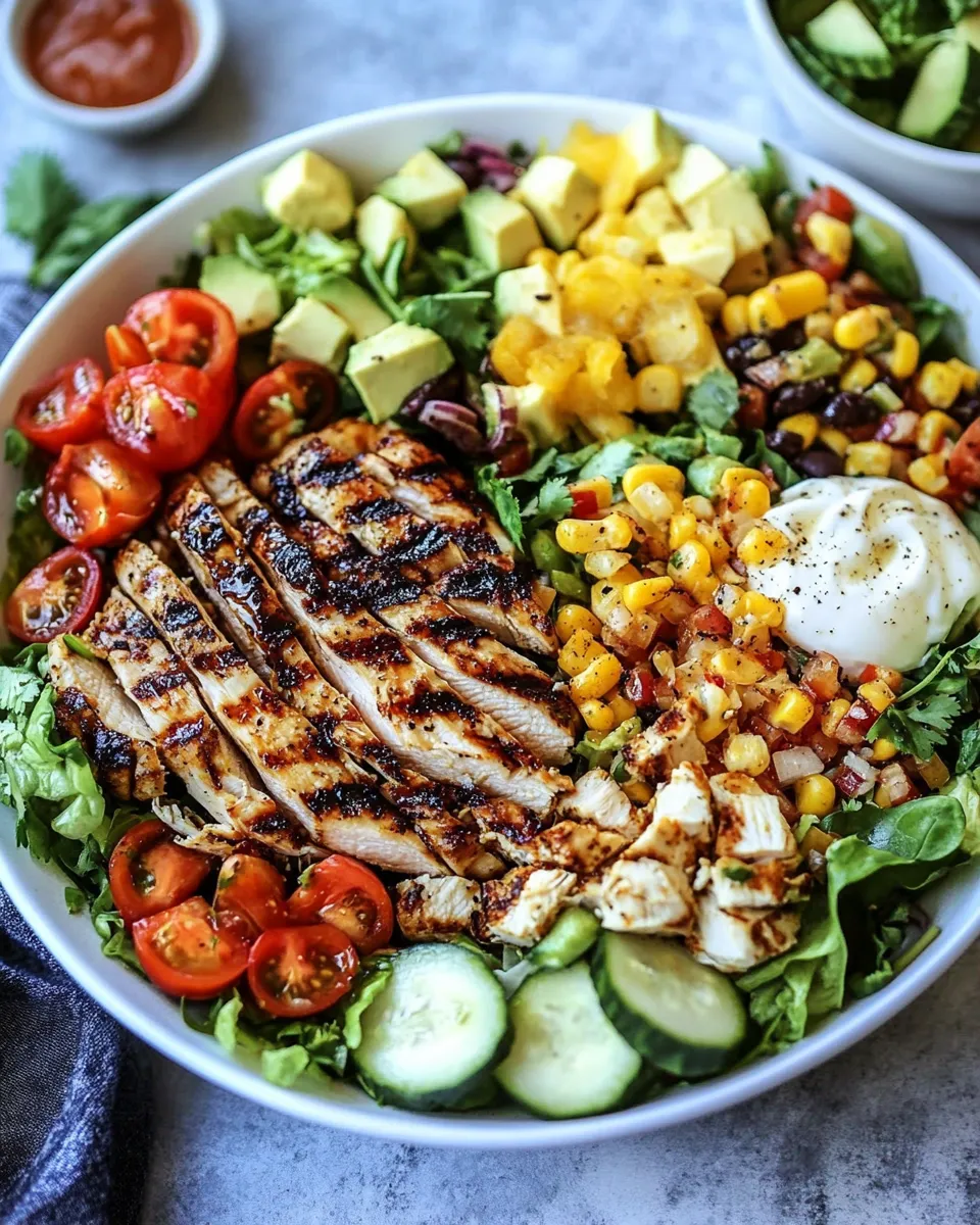 Delicious Mexican Grilled Chicken Cobb Salad. plate image