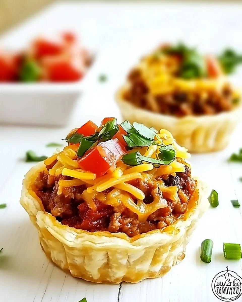 Delicious Mini Taco Spaghetti Pies food shot