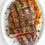 Delicious New York Strip Steak (Grilled Or Oven) with Harissa Butter food shot