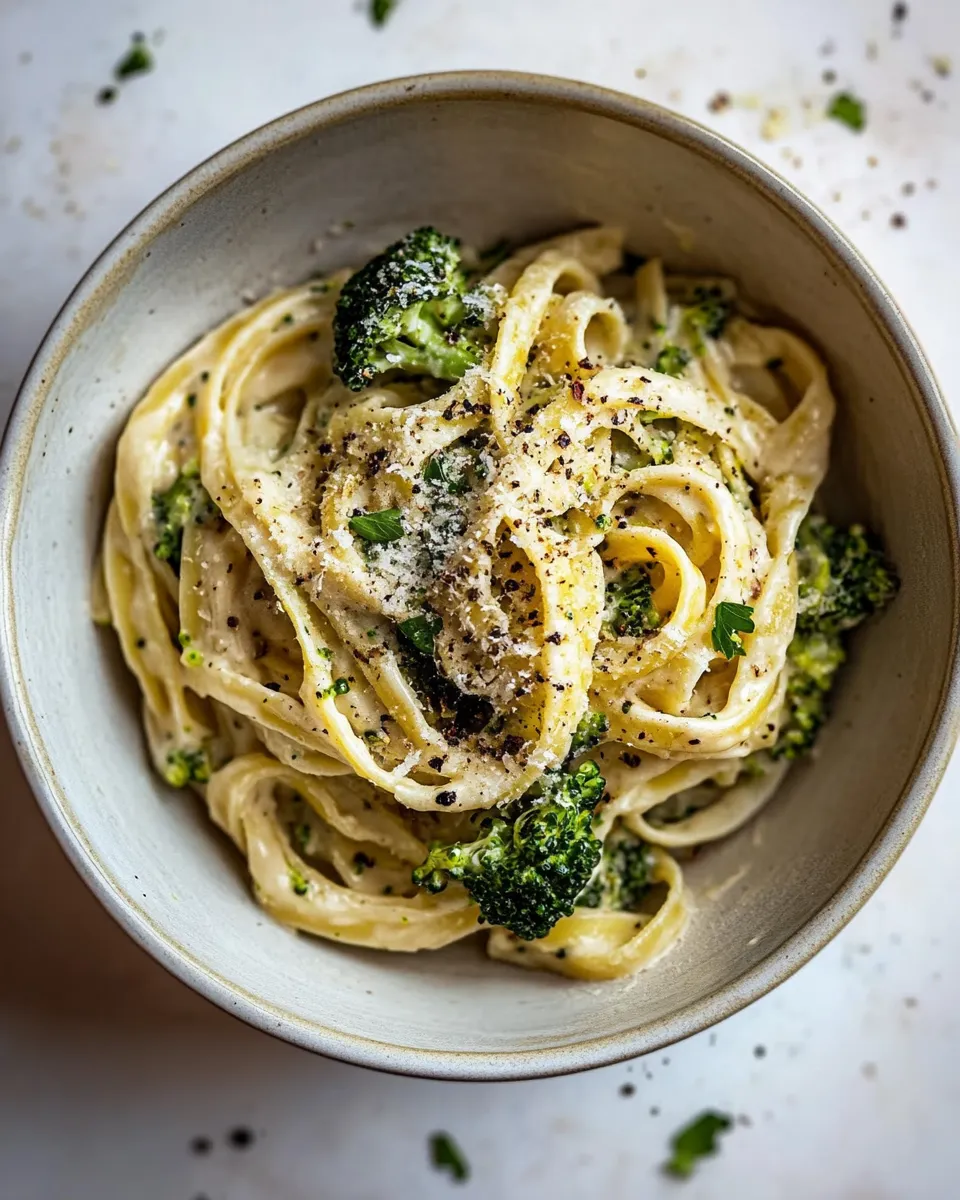 Classic No-Guilt Broccoli Fettuccine Alfredo. dish photo