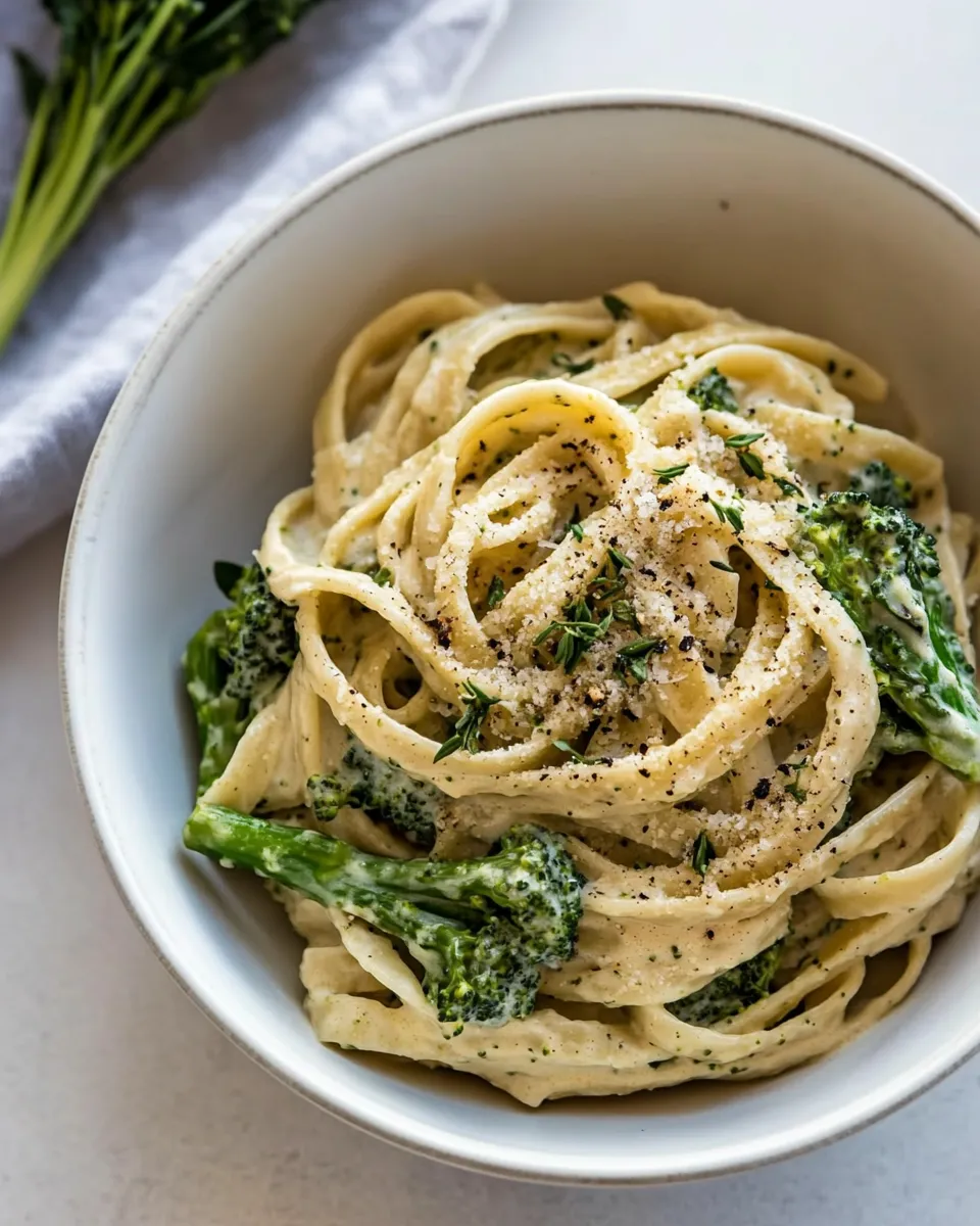 Delicious No-Guilt Broccoli Fettuccine Alfredo. plate image