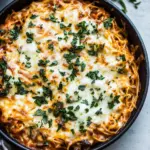 homemade One-Pan Cheesy Spaghetti Pie. photo