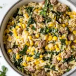 homemade One-Pot Orzo with Sausage, Spinach and Corn photo