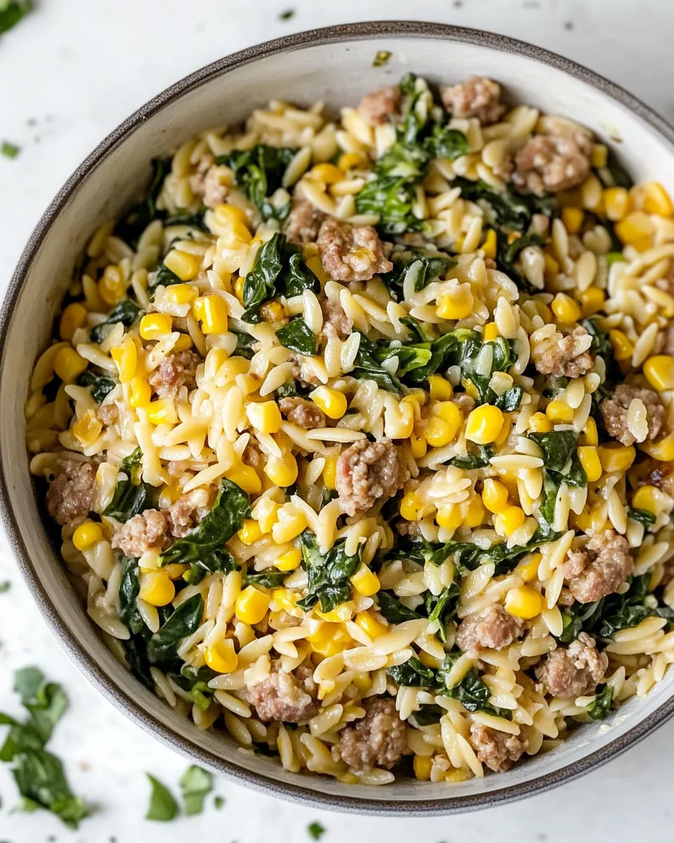 homemade One-Pot Orzo with Sausage, Spinach and Corn photo