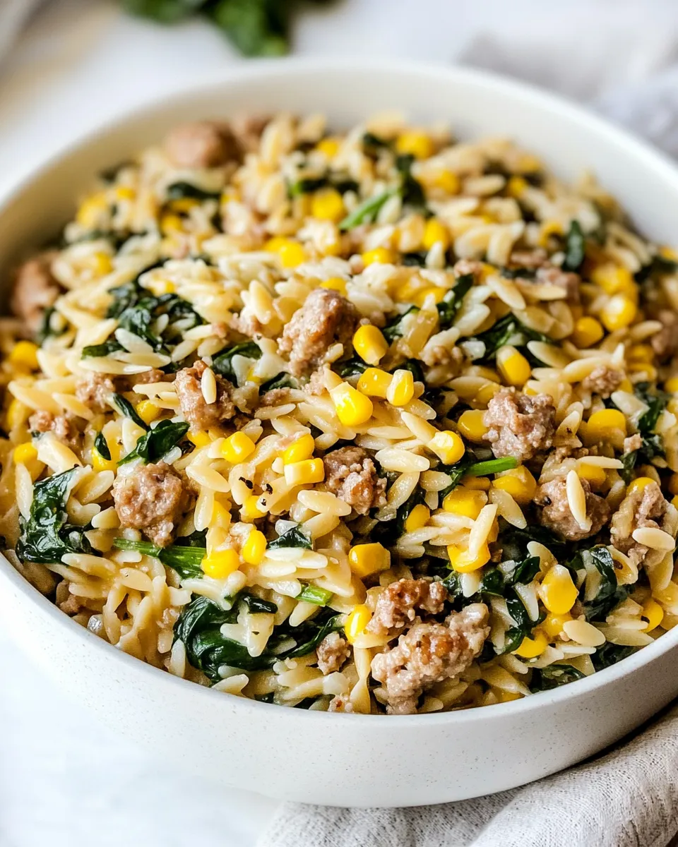 classic One-Pot Orzo with Sausage, Spinach and Corn image
