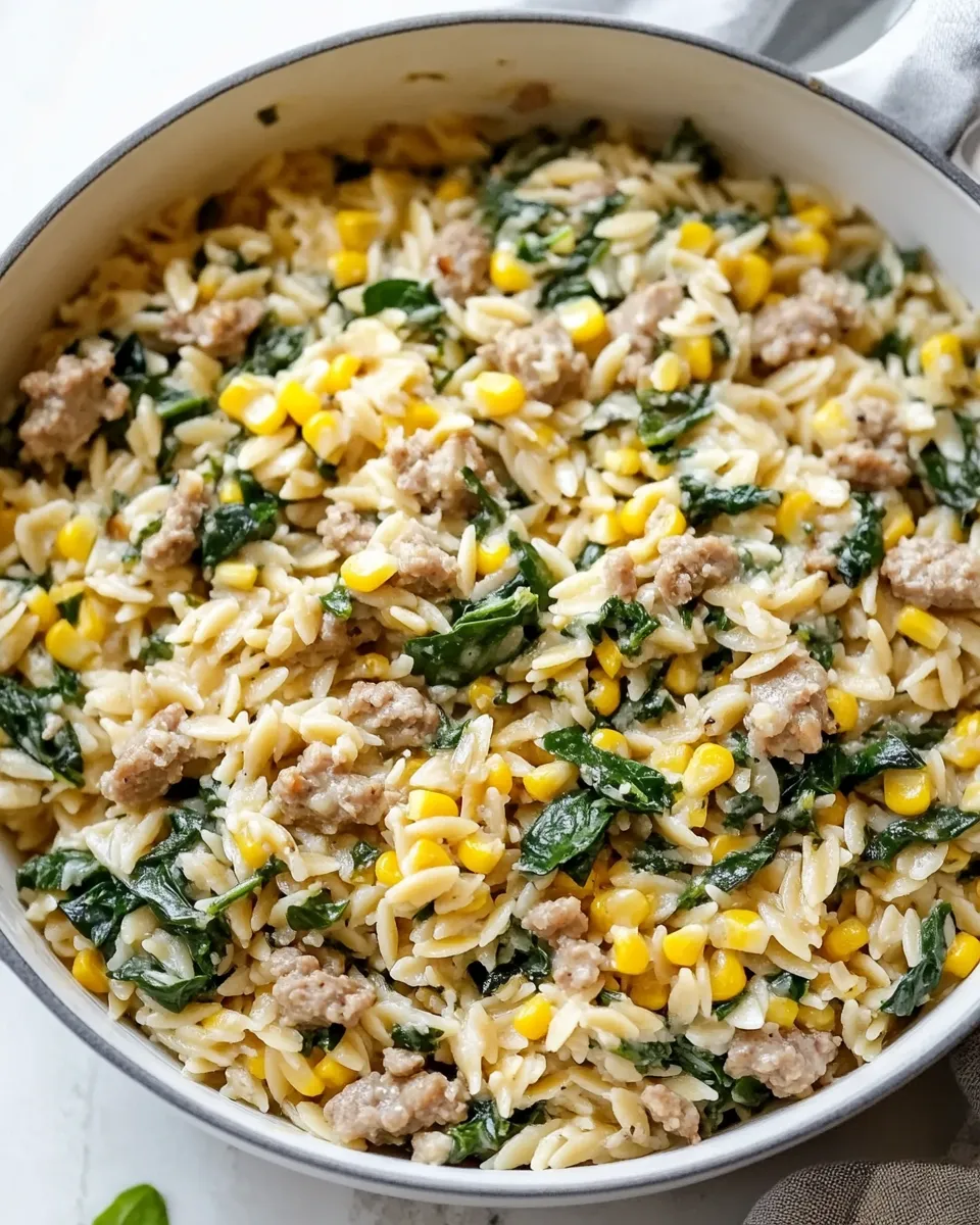 easy One-Pot Orzo with Sausage, Spinach and Corn picture