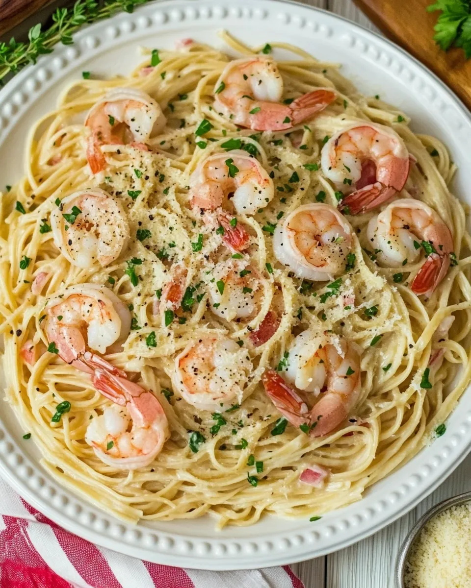 easy One Pan Creamy Parmesan Linguine with Shrimp recipe image