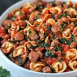 Homemade One Pan Turkey Sausage Spinach and Marinara Tortellini photo