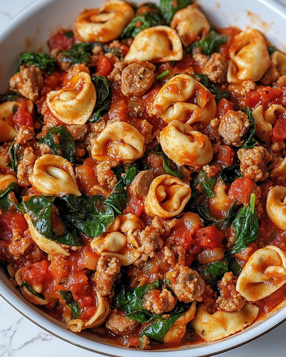 Delicious One Pan Turkey Sausage Spinach and Marinara Tortellini dish photo