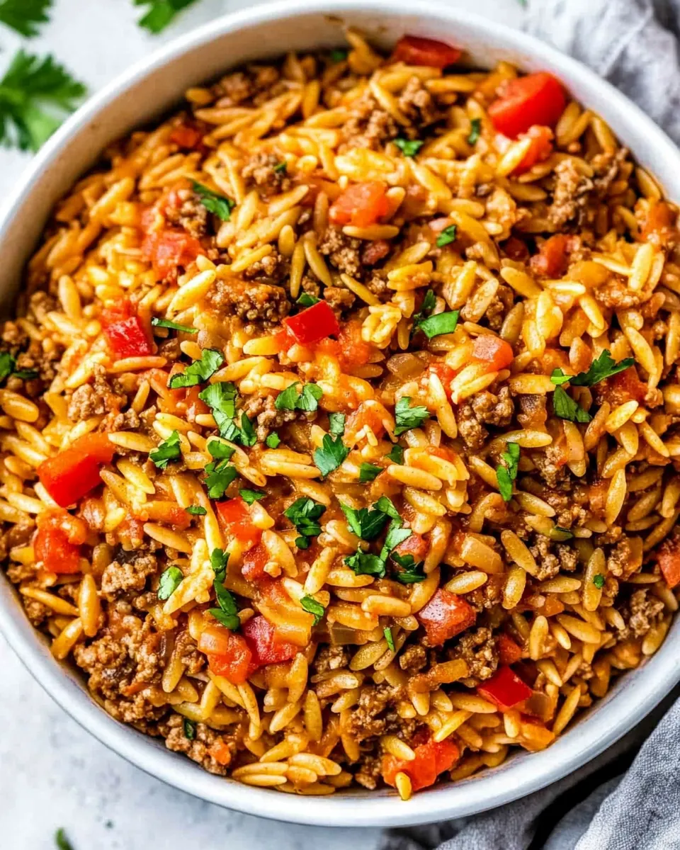 Delicious One Pot Cheesy Taco Orzo plate image