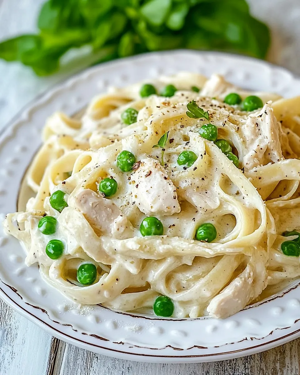 Homemade One Pot Chicken and Peas Fettuccine Alfredo photo