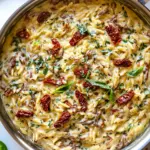 homemade One Pot Creamy Sun-Dried Tomato Orzo. photo