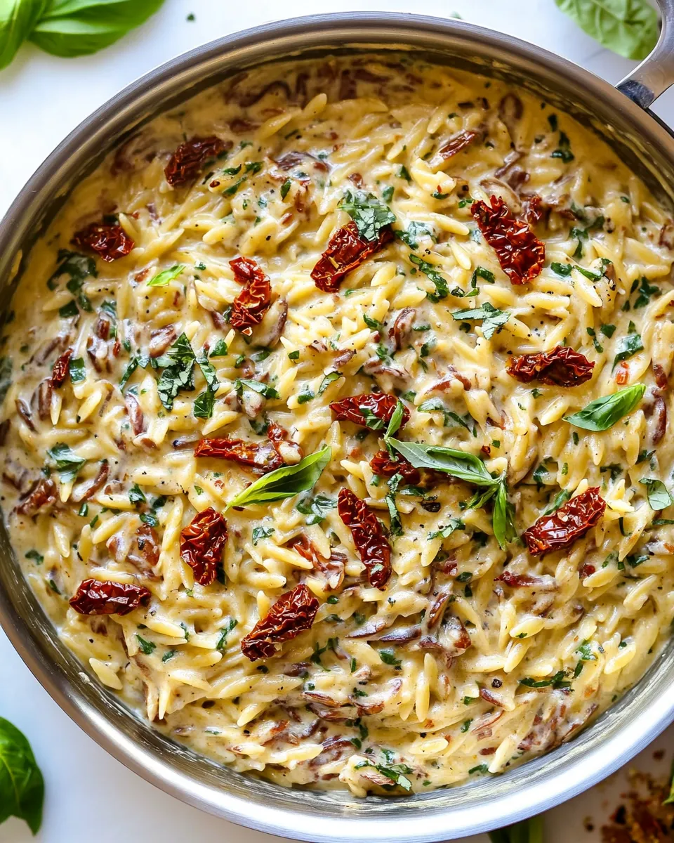 homemade One Pot Creamy Sun-Dried Tomato Orzo. photo