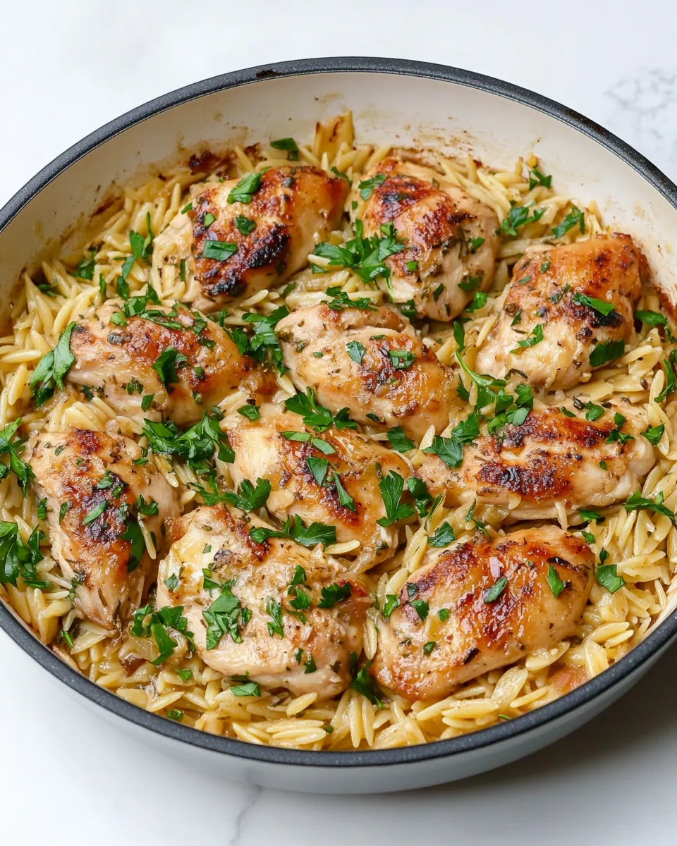 Easy One Pot Garlic Butter Chicken Orzo. recipe photo