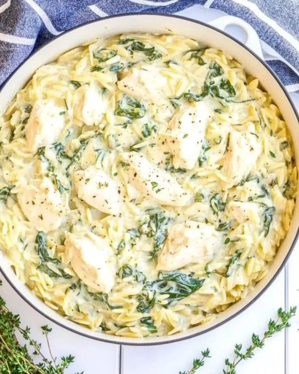 homemade One Pot Spinach Artichoke Chicken Orzo photo