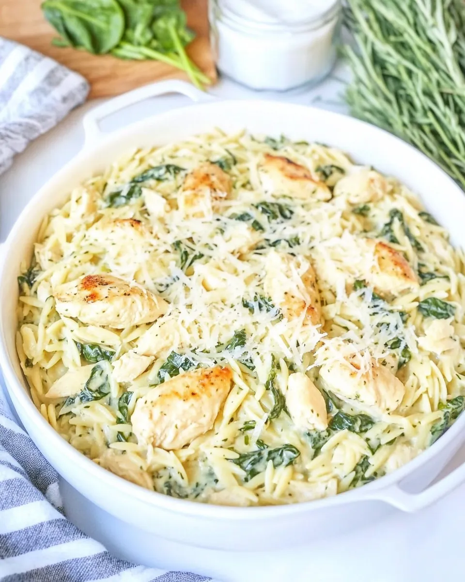 easy One Pot Spinach Artichoke Chicken Orzo recipe image
