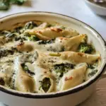 homemade One Pot Spinach Broccoli Ricotta Stuffed Shells. photo