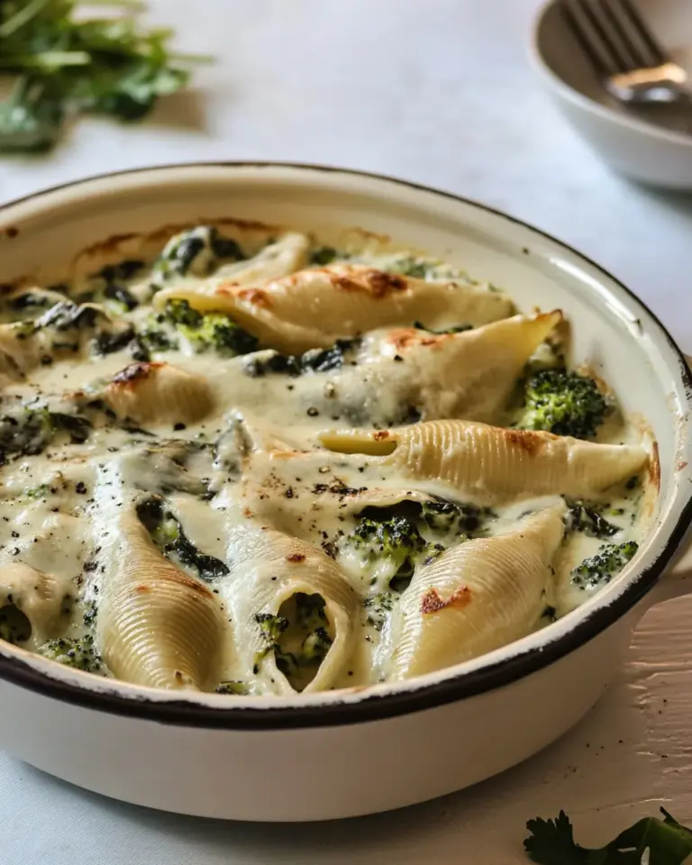 homemade One Pot Spinach Broccoli Ricotta Stuffed Shells. photo