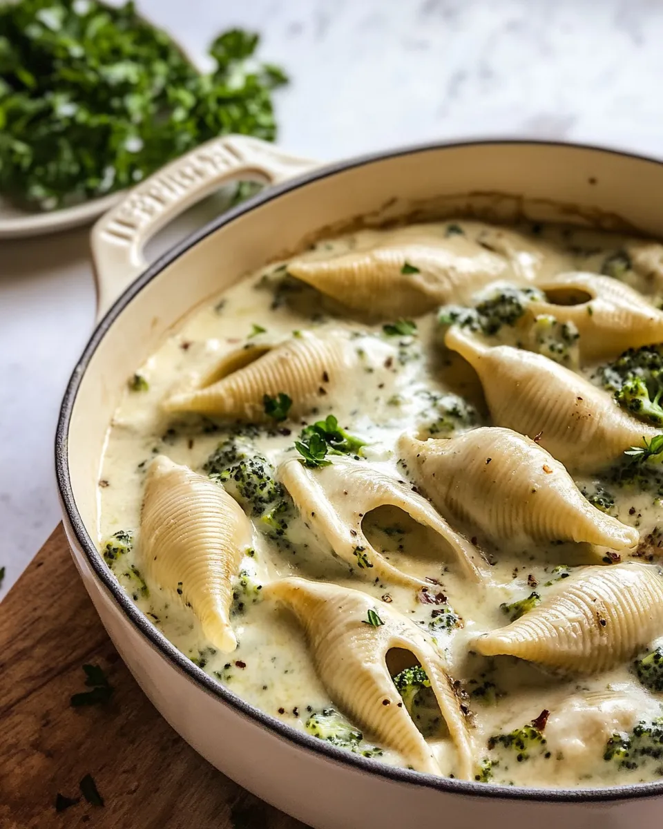 easy One Pot Spinach Broccoli Ricotta Stuffed Shells. recipe image