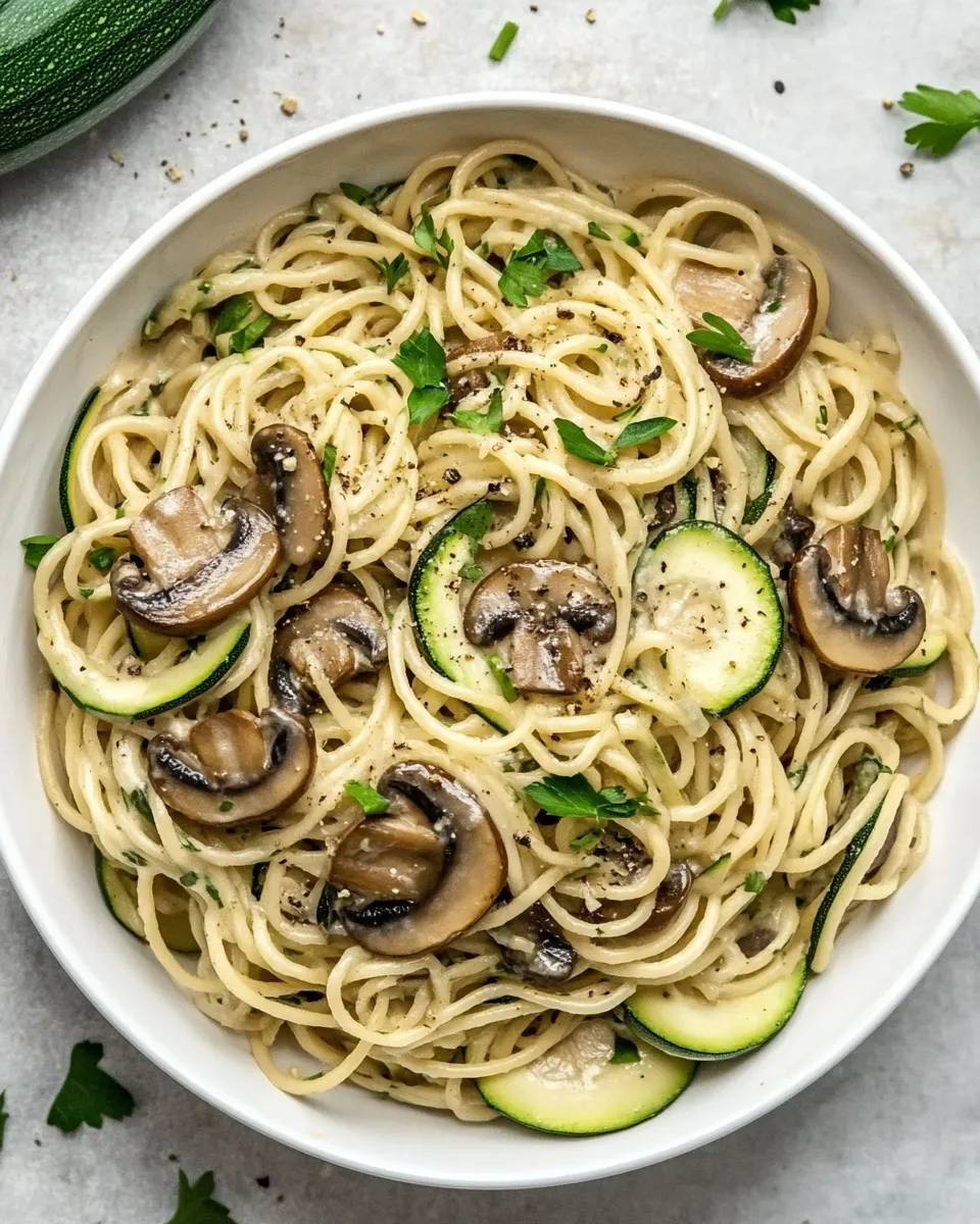 easy One Pot Zucchini and Mushroom Spaghetti recipe image