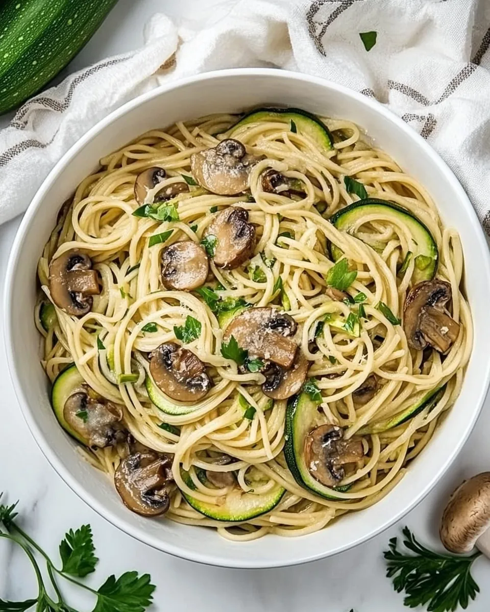delicious One Pot Zucchini and Mushroom Spaghetti dish photo