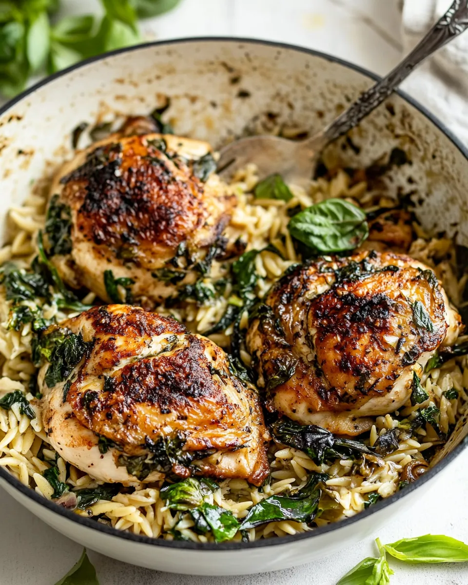 classic One Skillet Goat Cheese Stuffed Chicken and Orzo. image