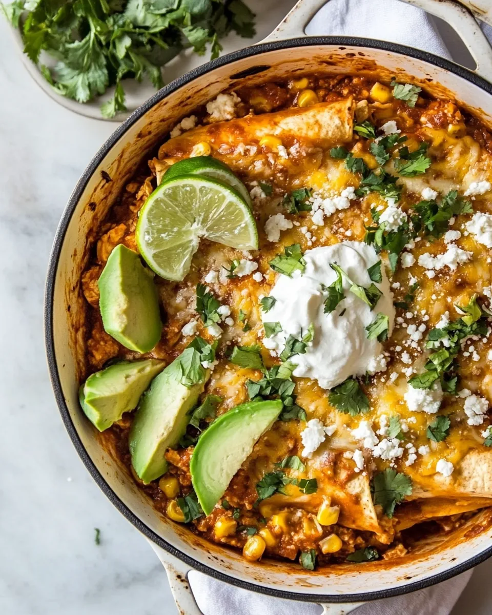 Classic One Skillet Street Corn Chicken Enchilada Bake. dish photo