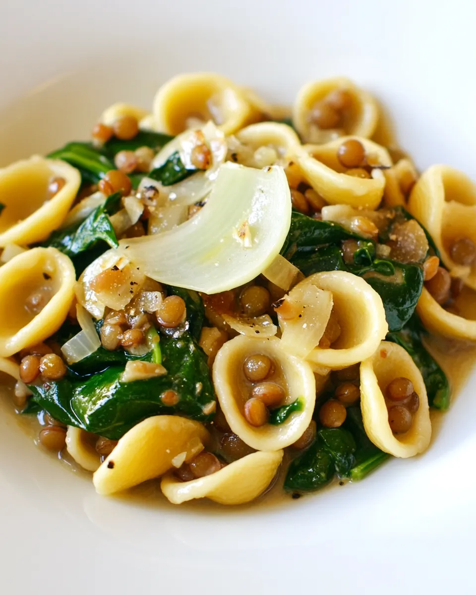Classic Orecchiette with Lentils, Onions, and Spinach image