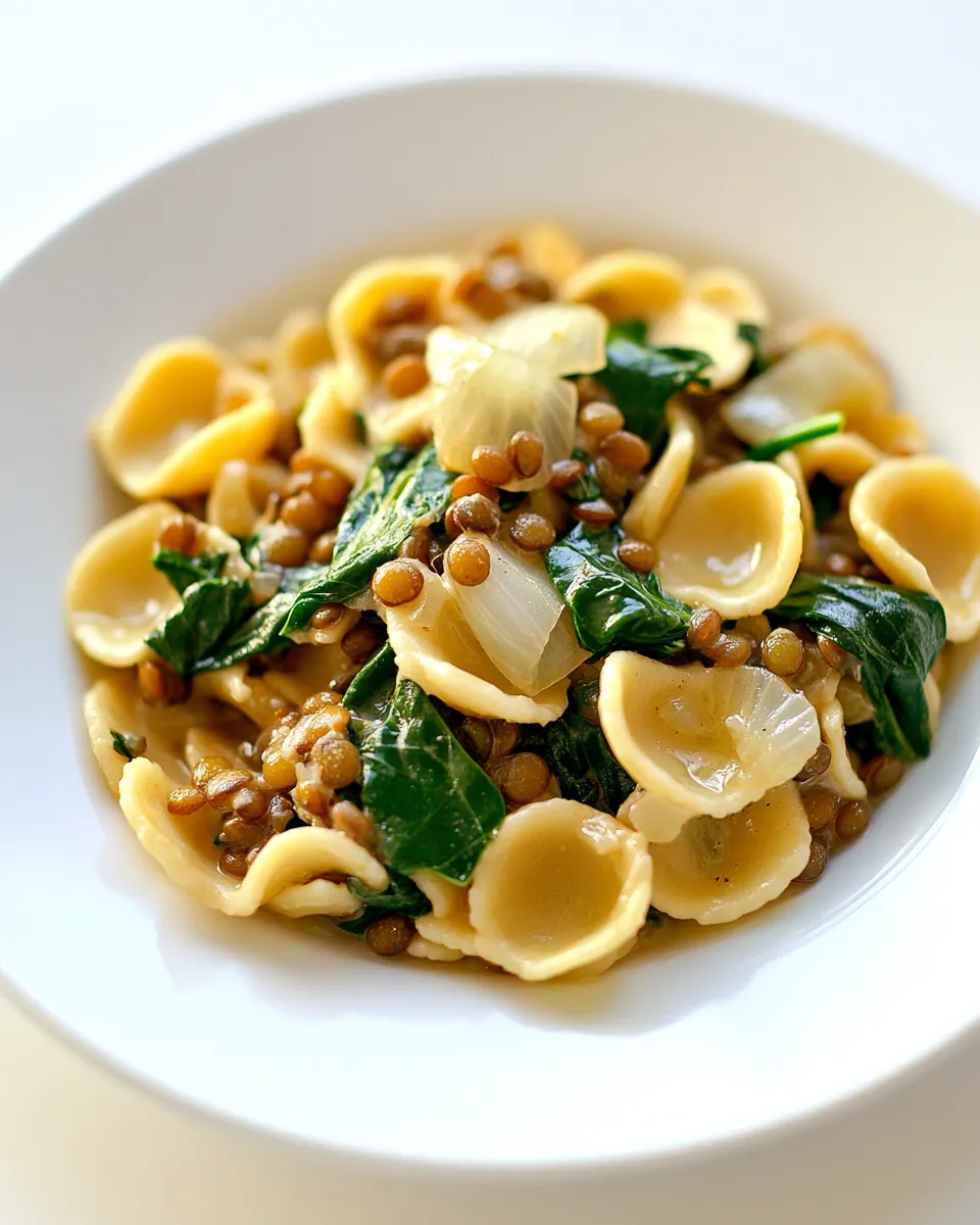 Easy Orecchiette with Lentils, Onions, and Spinach picture