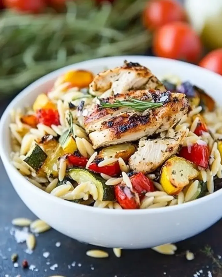 Homemade Orzo Pasta Salad with Chicken and Roasted Vegetables recipe photo
