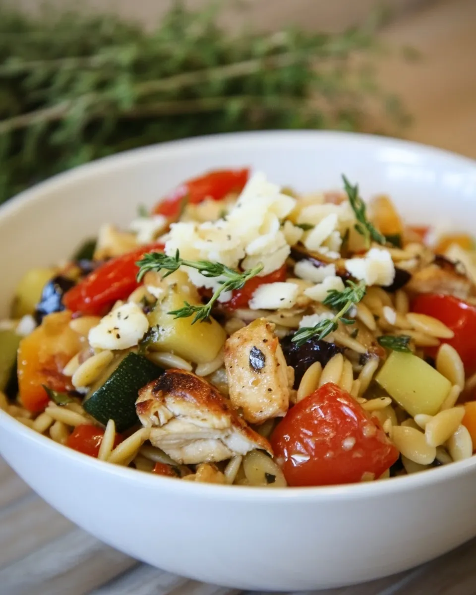 Delicious Orzo Pasta Salad with Chicken and Roasted Vegetables image