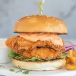 Homemade Oven Fried Chicken Burger with Spicy Mayo recipe photo