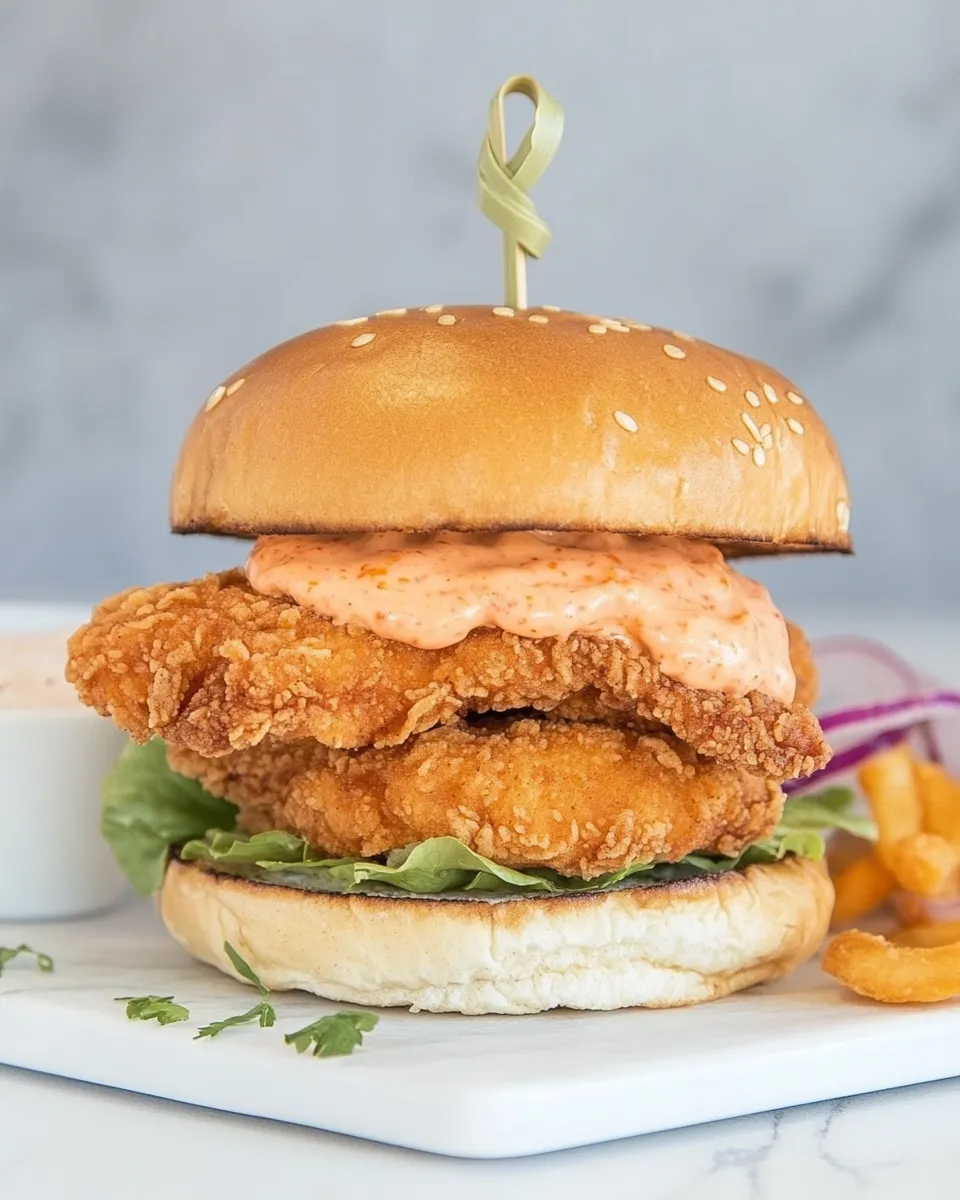 Homemade Oven Fried Chicken Burger with Spicy Mayo recipe photo