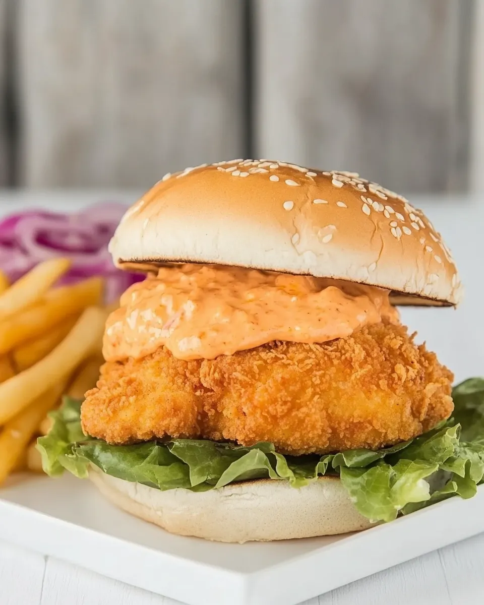 Classic Oven Fried Chicken Burger with Spicy Mayo dish photo